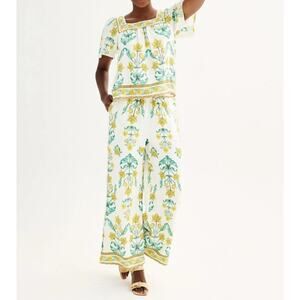 Draper James Floral Pants Size S Linen Rayon Blend Boho Cottagecore Chic